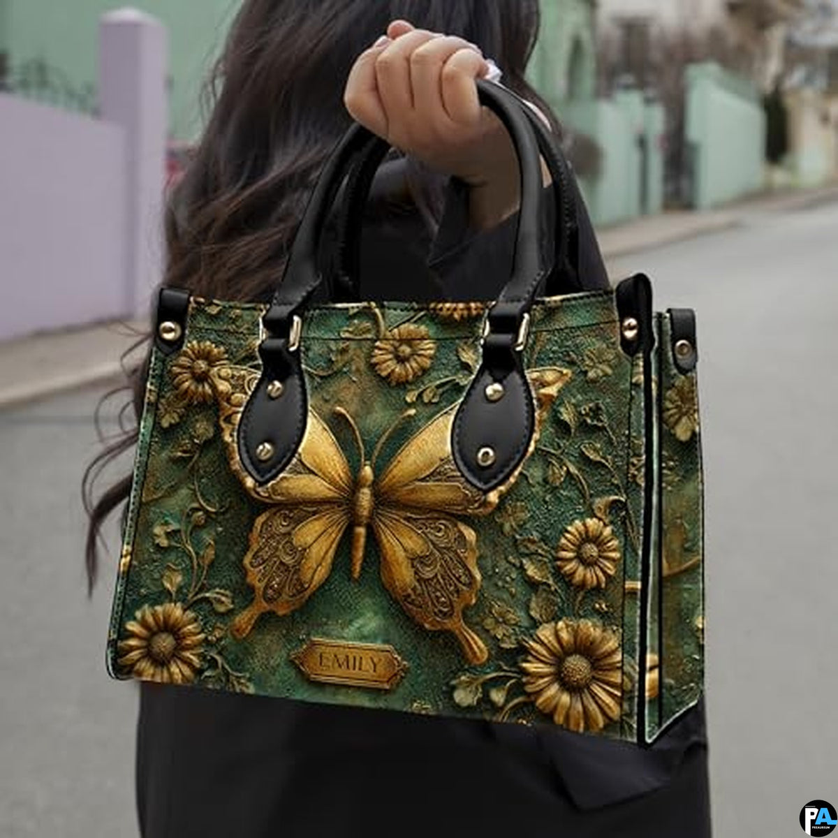 Personalized Butterfly Leather Handbag – Gothic Moon Bag with Adjustable Strap and Matching Witchcore Purse for Women