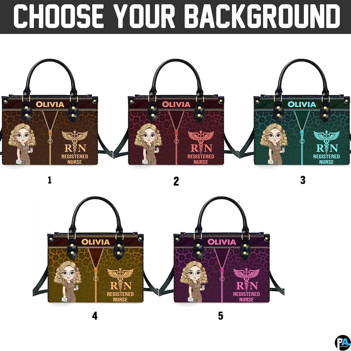Five background color options displayed in numbered grid layout.