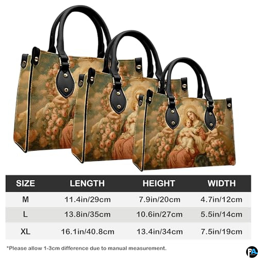 Custom Catholic Virgin Mary Leather Bag, Personalized Name Handbags and Purses for Christian Women Religious Bag Gifts