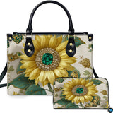 Jeweled Emerald Sunflower Handbag and Matching Wallet Set
