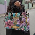 Custom Stained Glass Lilies Cross Handbag for Christian Women Gift