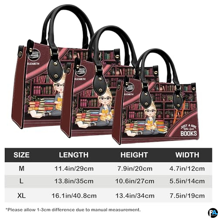 Personalized Book Lover Leather Bag, Just A Girl Who Loves Book Handbag With Name, Books Purse, Gifts For Readers, Writer