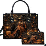 Personalized Witch Handbag with Purse, Custom Name Gothic Leather Bag Set for Women, Halloween Shoulder Bag, Witch Gift