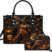 Personalized Witch Handbag with Purse, Custom Name Gothic Leather Bag Set for Women, Halloween Shoulder Bag, Witch Gift