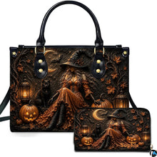 Personalized Witch Handbag with Purse, Custom Name Gothic Leather Bag Set for Women, Halloween Shoulder Bag, Witch Gift