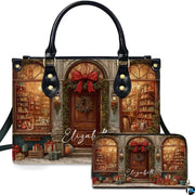 Victorian Christmas shop handbag and matching wallet set featuring an illuminated toy store storefront.