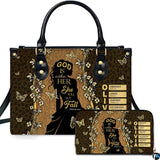 Female Silhouette Faith Art Cheetah Handbag and Wallet Set