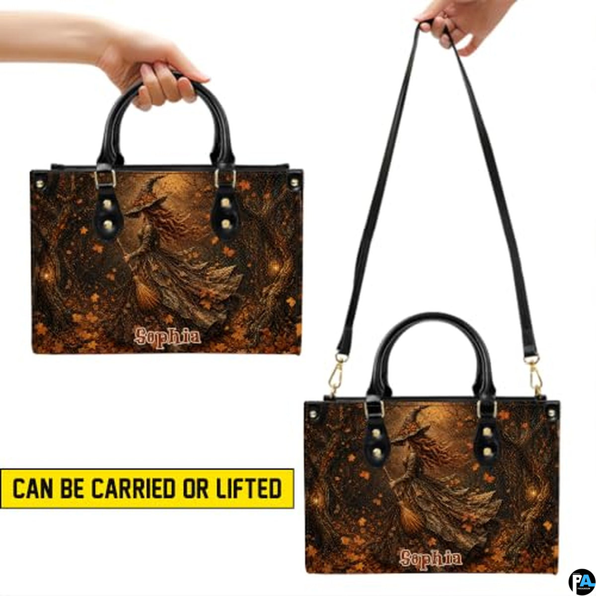 Personalized Witch Handbag with Purse, Custom Name Gothic Leather Bag Set for Women, Halloween Shoulder Bag, Witch Gift