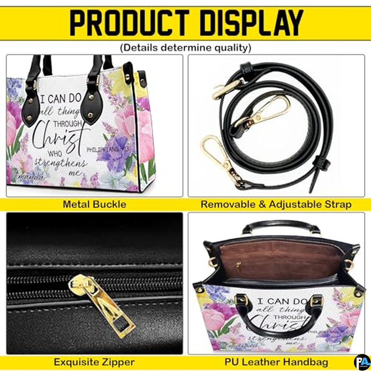 Personalized Flower Christian inspiration with floral elements Handbag