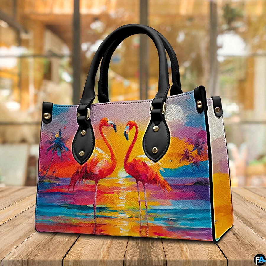 Side profile perspective of the handbag showing structured side panel and hardware.