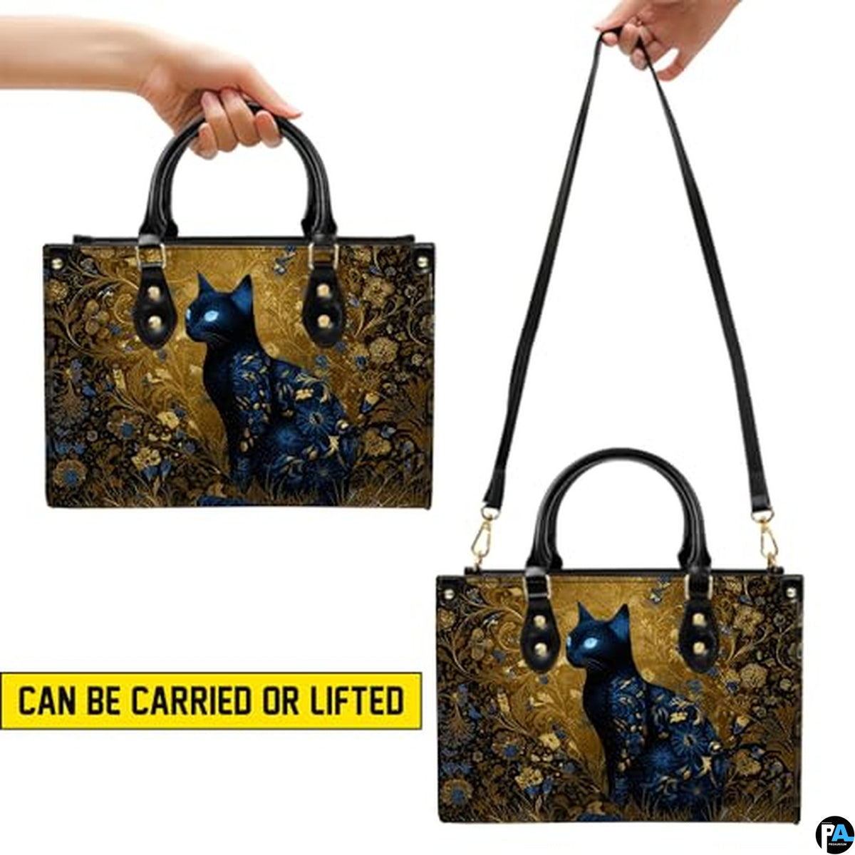 Black Cat Leather Bag – Vintage Cat Art Handbag, Stylish Animal-Themed Purse, Unique Gift for Cat Lovers