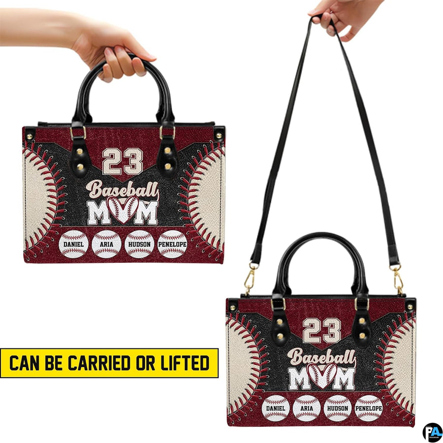 Perspective angle view of baseball handbag highlighting side depth and seam alignment.