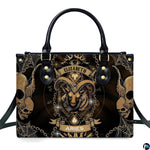 Front view of Gothic Ram Zodiac Handbag showing detailed ram crest and skull artwork.