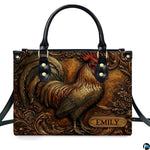Personalized Animal Leather Handbag – Custom Name Flowers with 2D Print with 3D Effect – Gift for Gramma, Mom, Daughter
