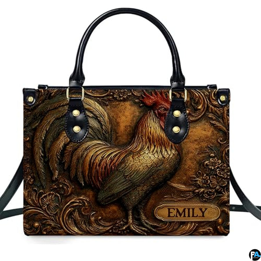 Personalized Animal Leather Handbag – Custom Name Flowers with 2D Print with 3D Effect – Gift for Gramma, Mom, Daughter