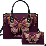 Jeweled Filigree Butterfly Handbag and Wallet Set