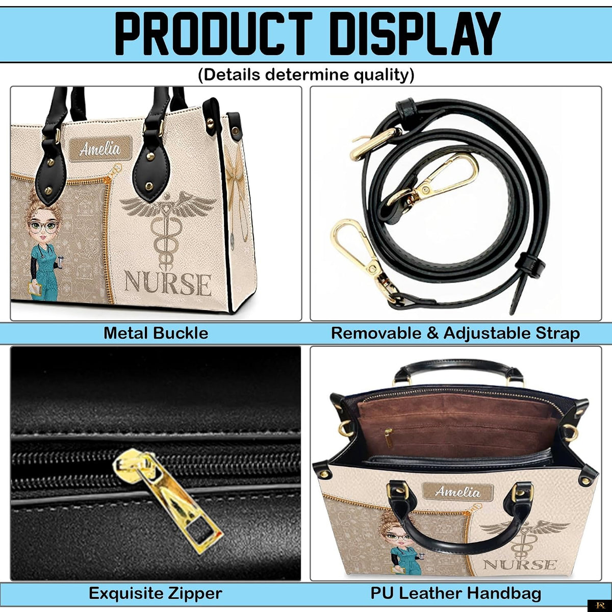PREAUREUM "{split_values}" Personalized {collection_title} Leather Handbag