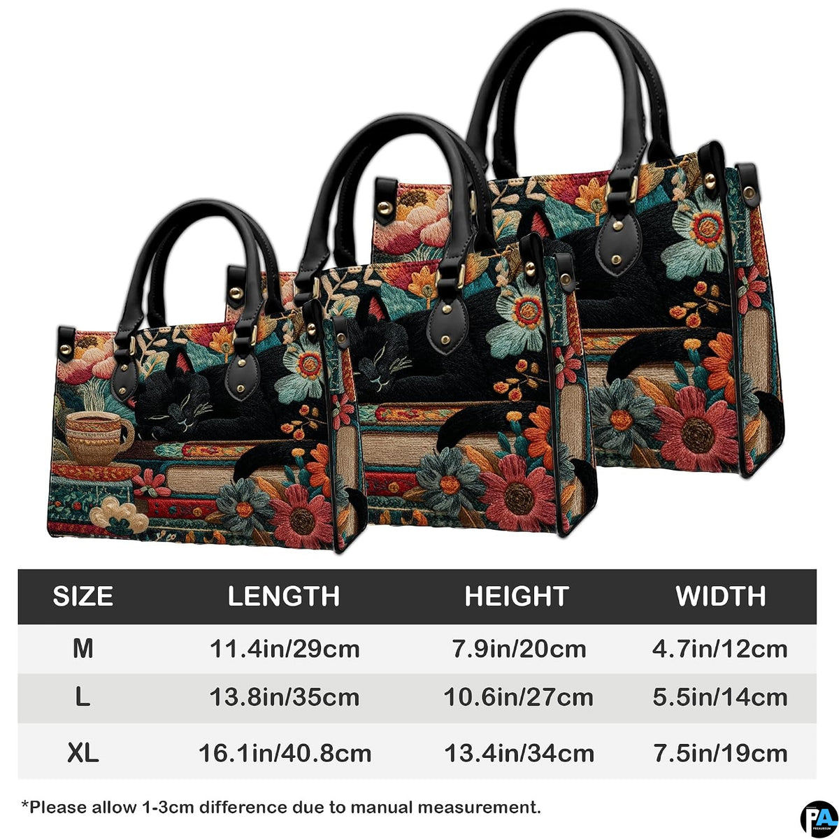 Proportional sizing chart illustrating medium, large, and extra-large dimensions.