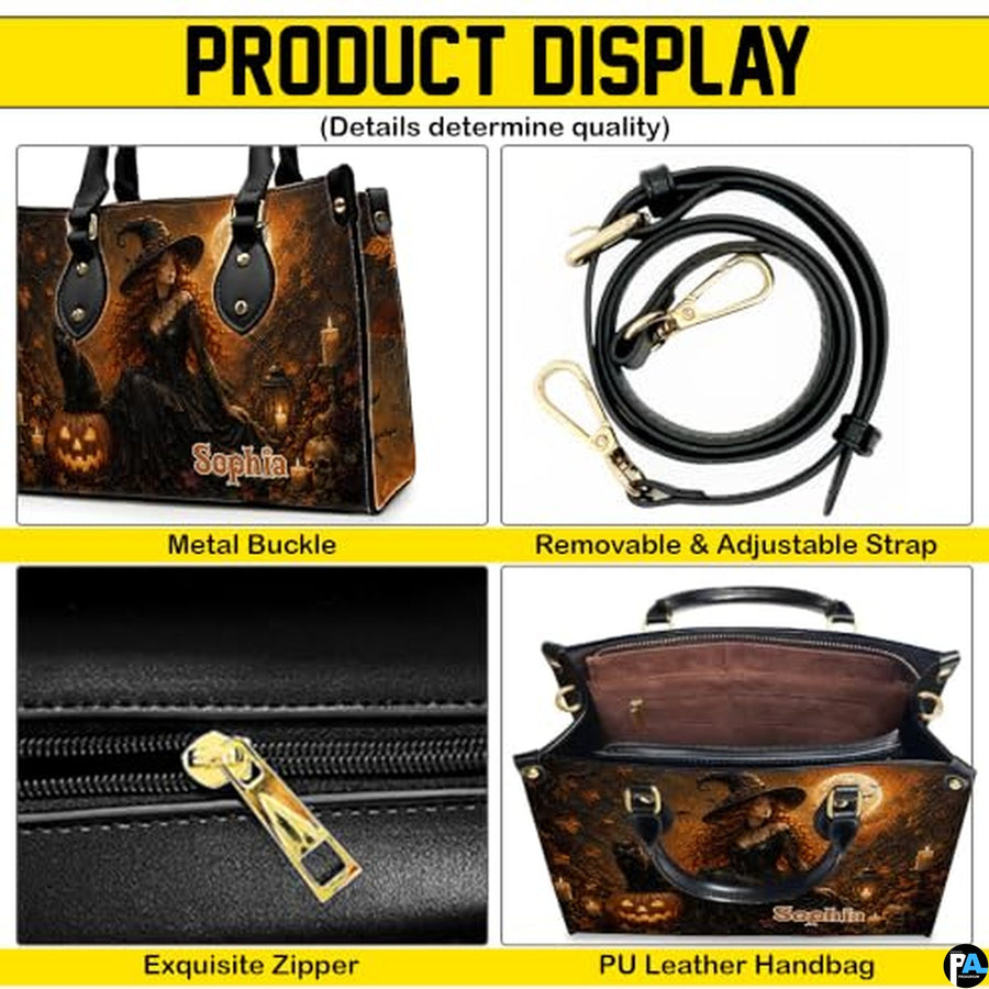 Personalized Witch Handbag with Purse, Custom Name Gothic Leather Bag Set for Women, Halloween Shoulder Bag, Witch Gift