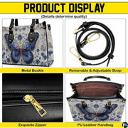 Detailed four-panel overview showing close-up aesthetic accents of floral butterfly handbag