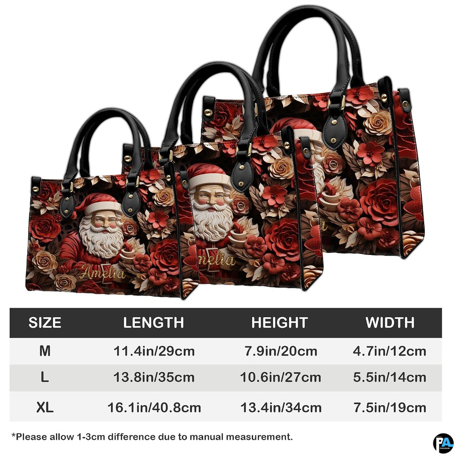 Interior compartment view of Christmas Santa handbag displaying inner lining and storage layout.