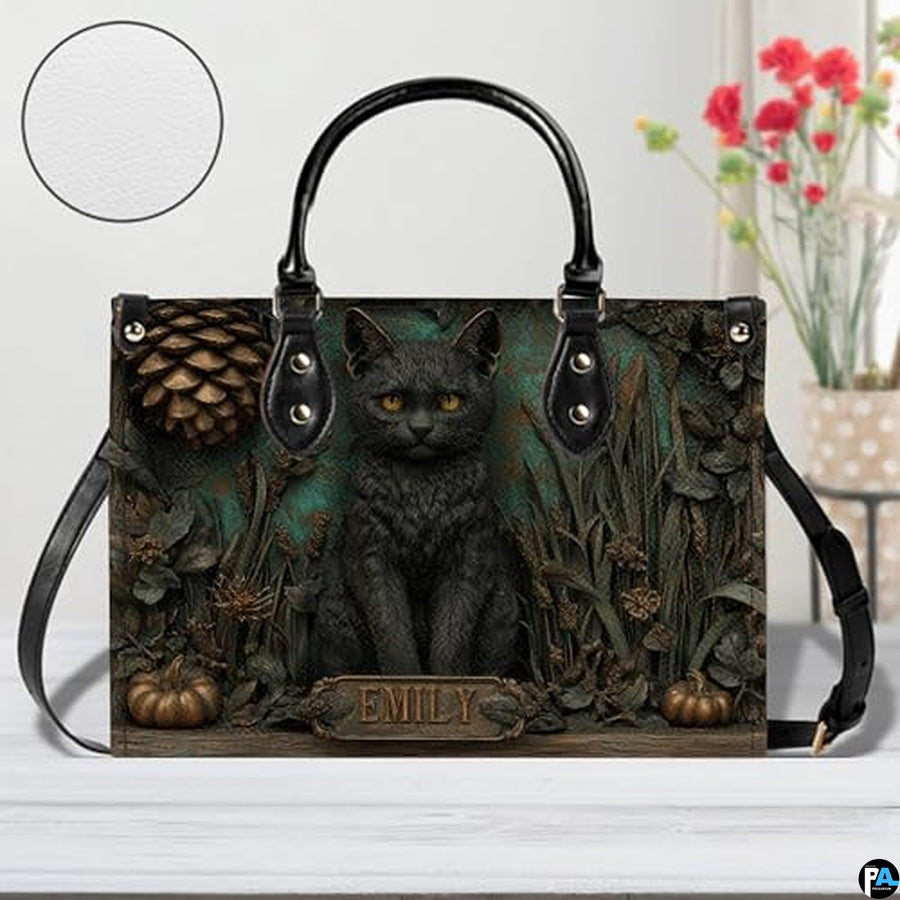Personalized Animal Leather Handbag – Custom Name Flowers with 2D Print with 3D Effect – Gift for Gramma, Mom, Daughter