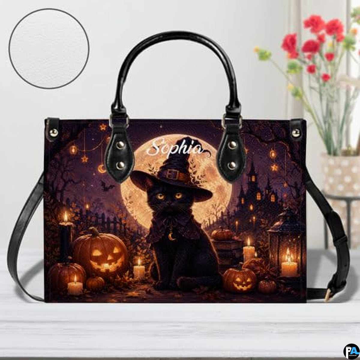 Black Cat Leather Bag – Vintage Cat Art Handbag, Stylish Animal-Themed Purse, Unique Gift for Cat Lovers