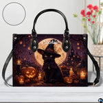 Black Cat Leather Bag – Vintage Cat Art Handbag, Stylish Animal-Themed Purse, Unique Gift for Cat Lovers