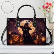 Black Cat Leather Bag – Vintage Cat Art Handbag, Stylish Animal-Themed Purse, Unique Gift for Cat Lovers