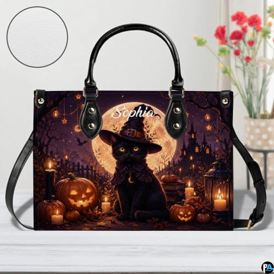 Black Cat Leather Bag – Vintage Cat Art Handbag, Stylish Animal-Themed Purse, Unique Gift for Cat Lovers
