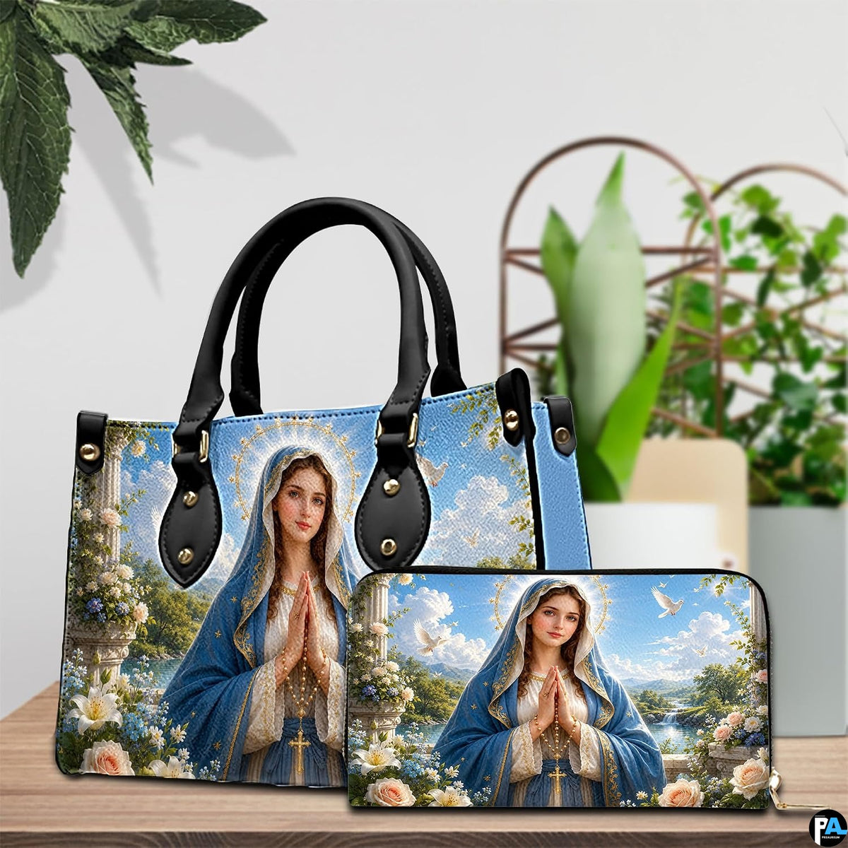 Top view showing handbag interior and upper construction