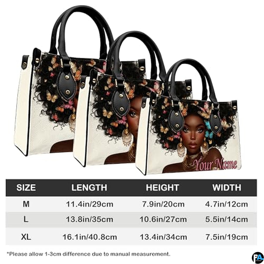 Personalized Black Women Leather Bag, Custom Name African Purses and Handbags Gifts for Mom Birthday Christmas Mothers Day