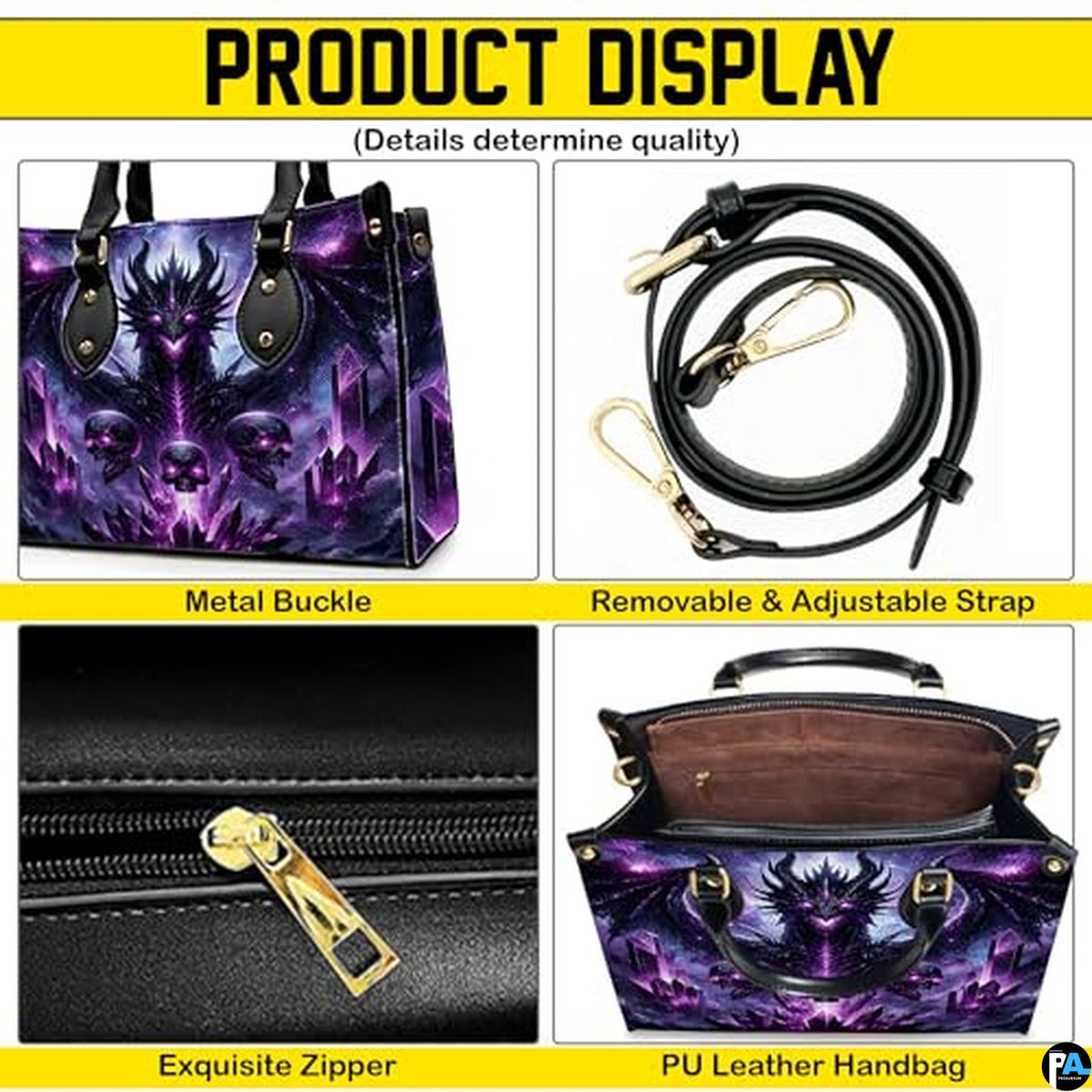 Personalized Dragon Leather Handbag, Fantasy Gothic Purse for Women, Mythical Shoulder Bag Gift for Dragon Lovers