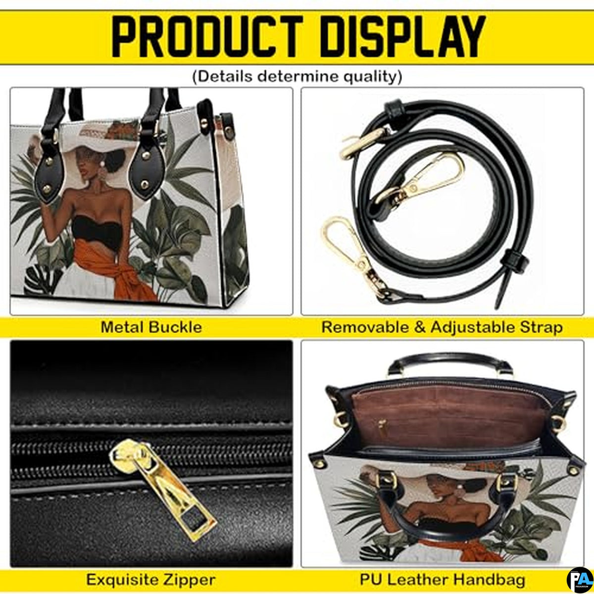 Personalized Black Women Leather Bag, Custom Name African Purses and Handbags Gifts for Mom Birthday Christmas Mothers Day