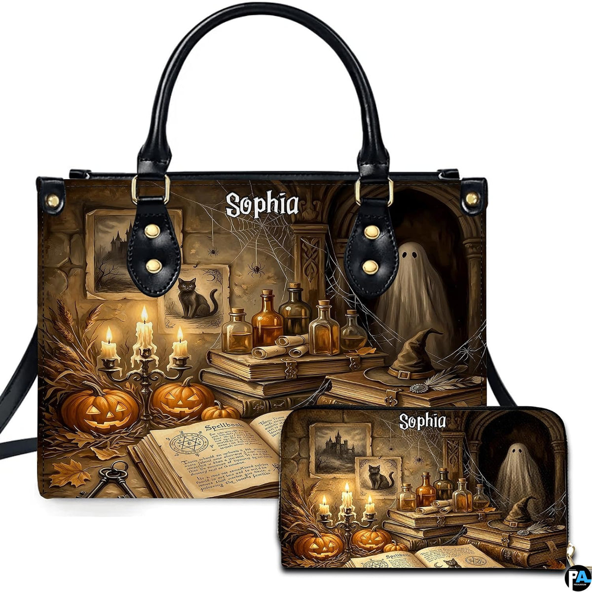 Witch room art featuring an arcane study scene and ghost presented across an accessory pairing.