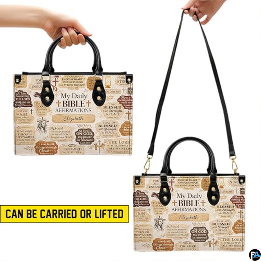 Personalized Christian Leather Handbag – Custom Purse Faith Gift for Mom, Grandma, Women Birthday or Christmas