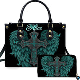Turquoise Angel Wings Cross Handbag and Matching Wallet Set