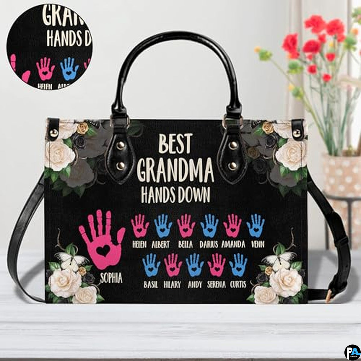 Mothers Day Gift Leather Bag- Personalized Grandmas Purse With Grandkids Names, Grandma Handbag Birthday Gifts For Mom Women