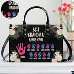 Mothers Day Gift Leather Bag- Personalized Grandmas Purse With Grandkids Names, Grandma Handbag Birthday Gifts For Mom Women
