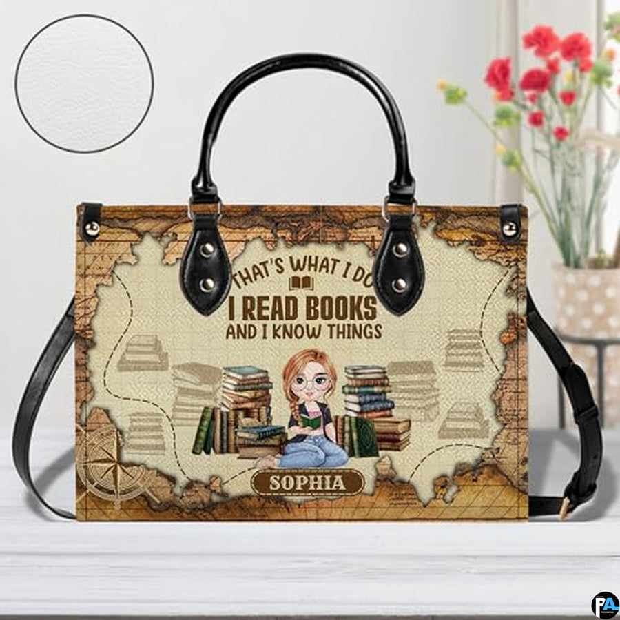 Personalized Book Lover Leather Bag, Just A Girl Who Loves Book Handbag With Name, Books Purse, Gifts For Readers, Writer