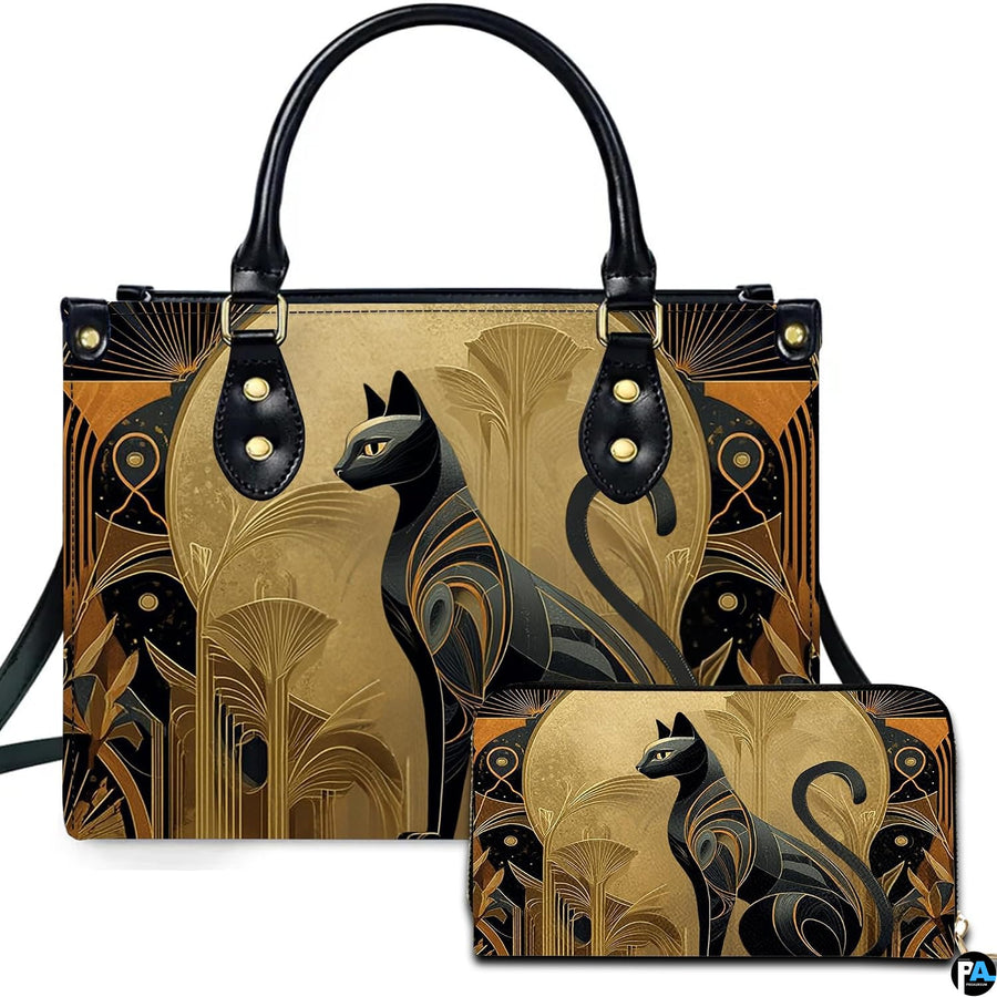 Black Cat Leather Bag – Vintage Cat Art Handbag, Stylish Animal-Themed Purse, Unique Gift for Cat Lovers