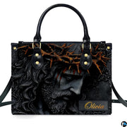 Alternative angle view of crown of thorns Jesus handbag and matching wallet
