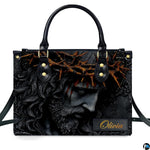 Alternative angle view of crown of thorns Jesus handbag and matching wallet