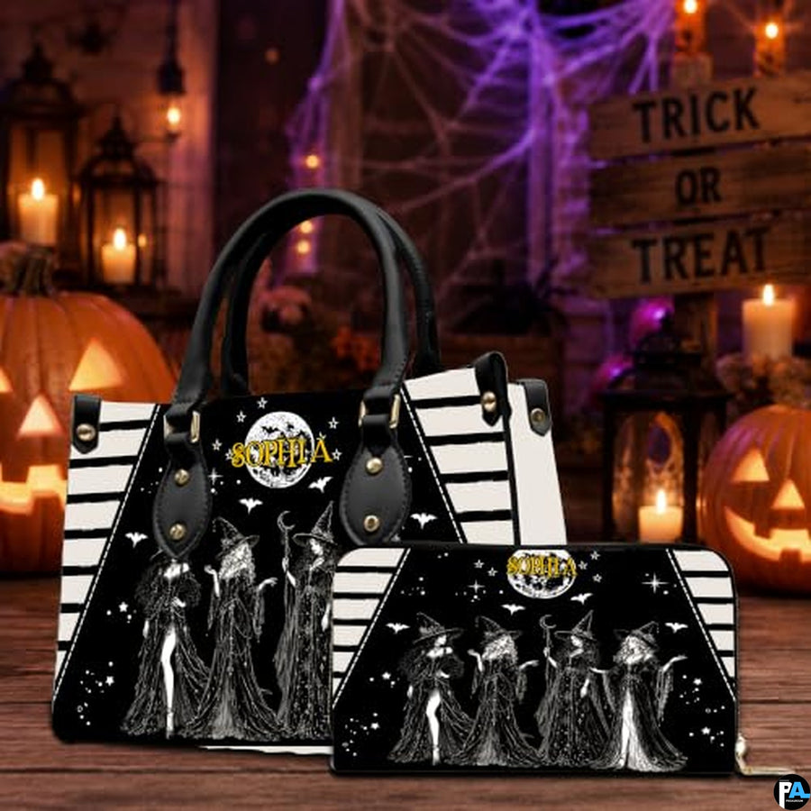 Personalized Witch Leather Bags, Halloween Purses For Women, Witch Art Bag, Spooky Halloween Purses, Holiday Gifts
