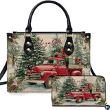 Vintage Red Christmas Truck Handbag and Matching Wallet Set