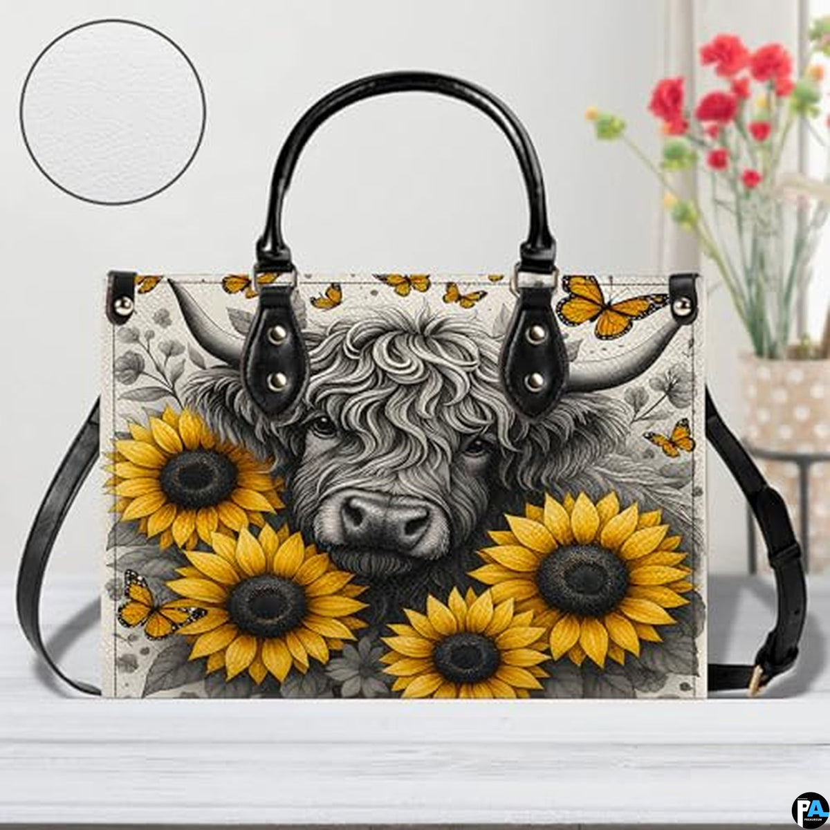 Highland Cow Leather Handbag Custom Cow Purse for Women Country Farm PU Leather Tote Gifts for Farmers Girls Mom Gift