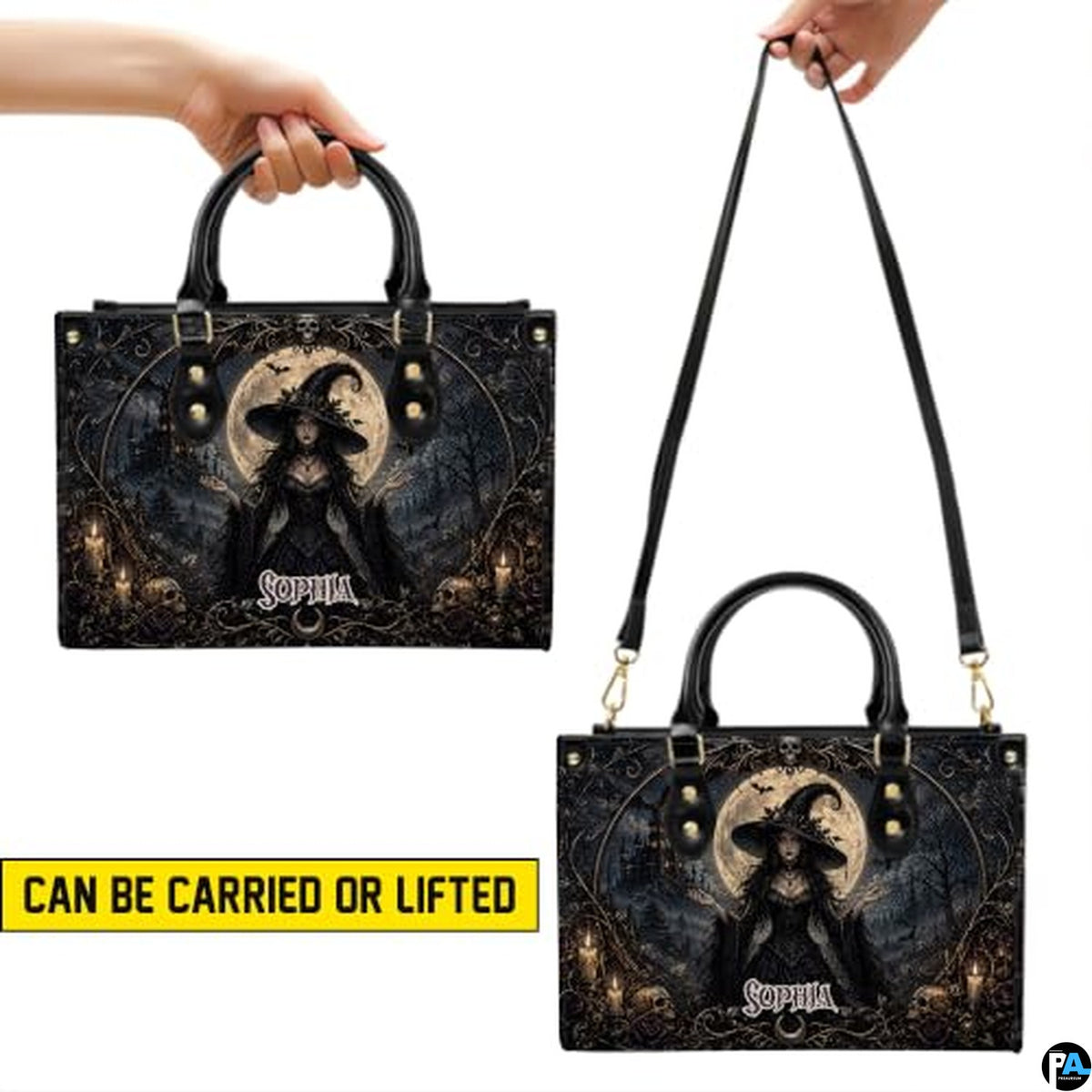 Personalized Witch Handbag with Purse, Custom Name Gothic Leather Bag Set for Women, Halloween Shoulder Bag, Witch Gift