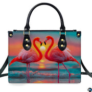 Angled display highlighting the romantic flamingo heart silhouette and ocean waves.