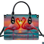 Angled display highlighting the romantic flamingo heart silhouette and ocean waves.