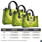 Clover tree handbag measurement chart with three illustrated views